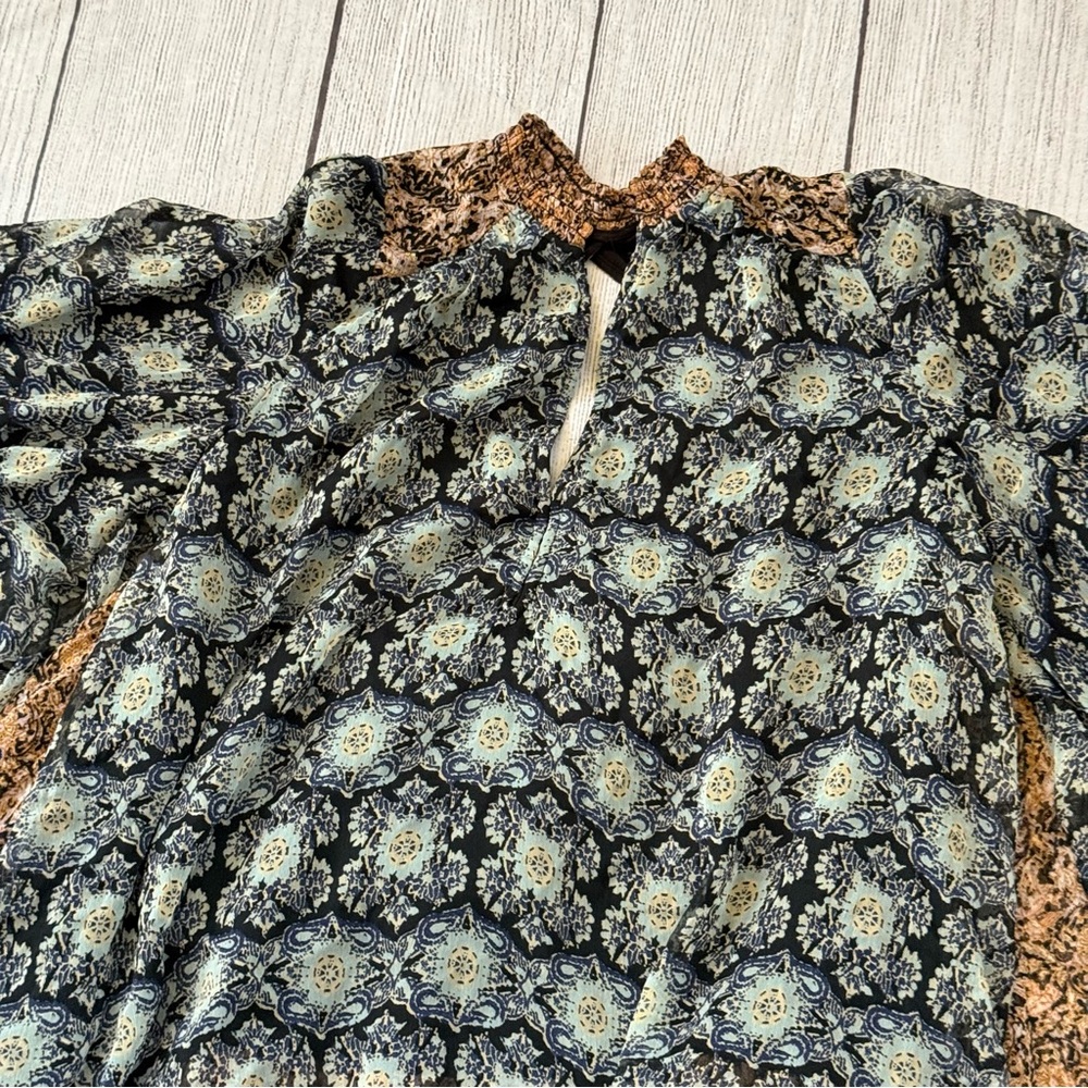 Free People Gabi Tunic Top size small black tan ruffles NEW - Picture 5 of 14